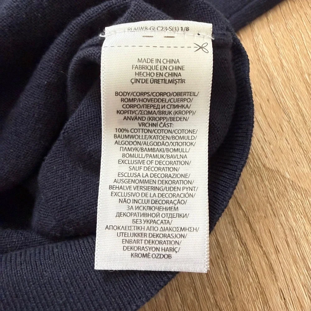 Polo Ralph Lauren Pima Cotton V-Neck Sweater Mens Large Navy Blue Red‎ Pony Logo